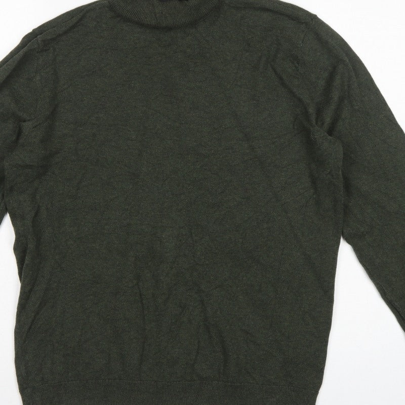 Next Men's Green M Roll Neck Cotton Knit Pullover Jumper