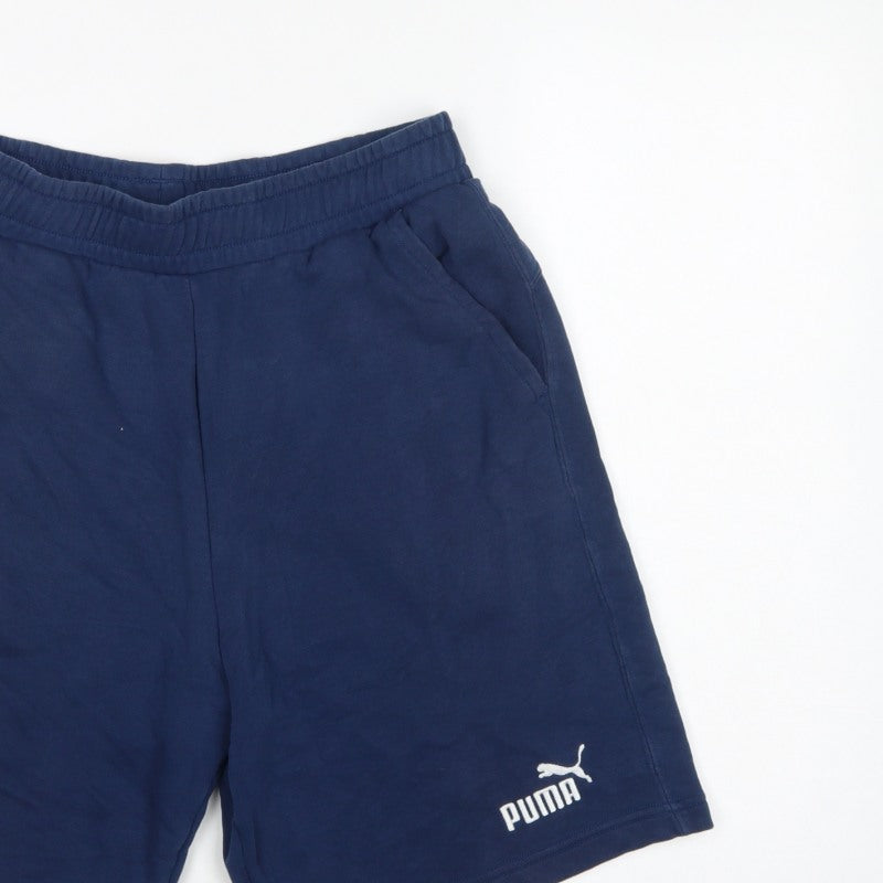 Puma Men’s Blue M Sweat Shorts Elastic Waist Logo Pockets