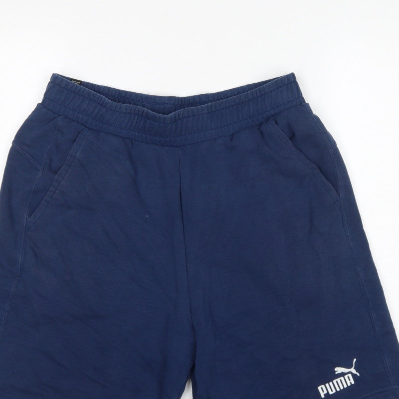 Puma Men’s Blue M Sweat Shorts Elastic Waist Logo Pockets