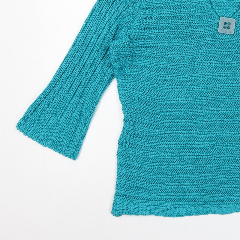 Per Una Women’s Blue L Chunky Knit V-Neck Button Pullover Jumper