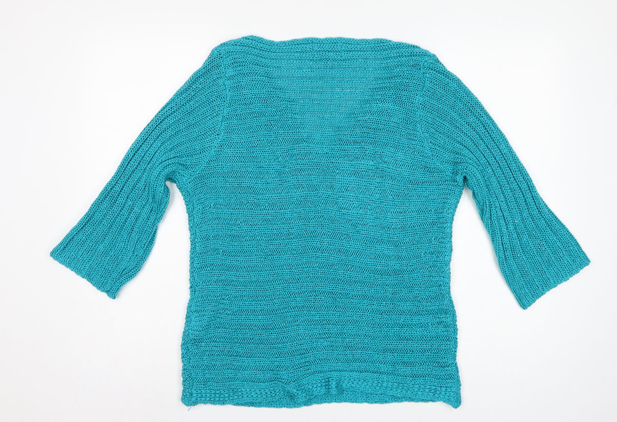 Per Una Women’s Blue L Chunky Knit V-Neck Button Pullover Jumper