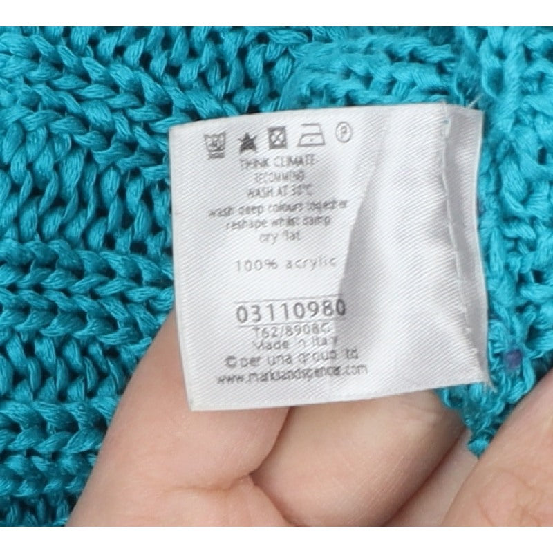 Per Una Women’s Blue L Chunky Knit V-Neck Button Pullover Jumper