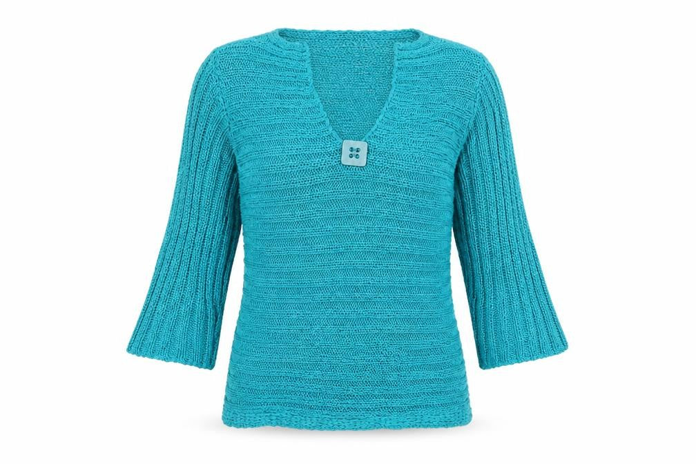 Per Una Women’s Blue L Chunky Knit V-Neck Button Pullover Jumper