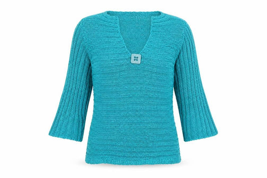 Per Una Women’s Blue L Chunky Knit V-Neck Button Pullover Jumper