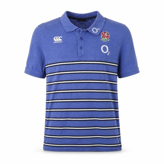Canterbury Men’s Blue 2XL England Rugby O2 Striped Cotton Polo Shirt
