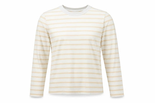 COS Women Beige White Striped Cotton Jersey Long Sleeve Basic T-Shirt M