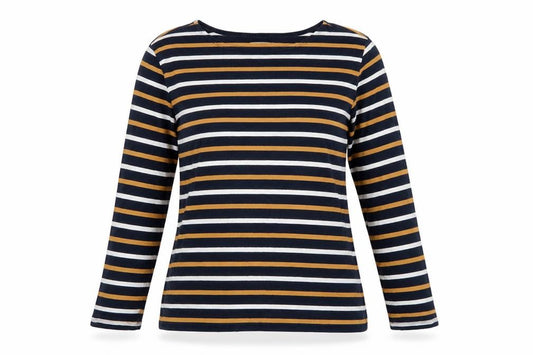 Seasalt Women Blue Mustard Stripe Organic Cotton Sailor Shirt UK 14