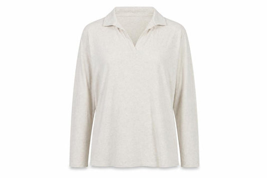 Cotton Traders Women Beige Marl Size 22 Cotton Long Sleeve Polo Top