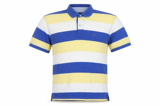 Tommy Hilfiger Men’s M Blue Yellow White Striped Logo Polo Shirt