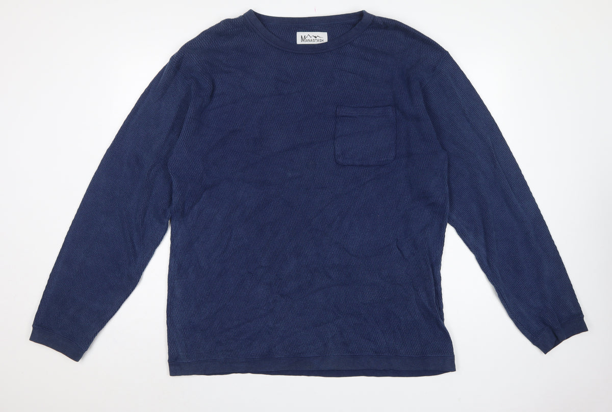 Manastash Men’s Blue XL Knit Pocket Crew Neck Pullover Sweatshirt