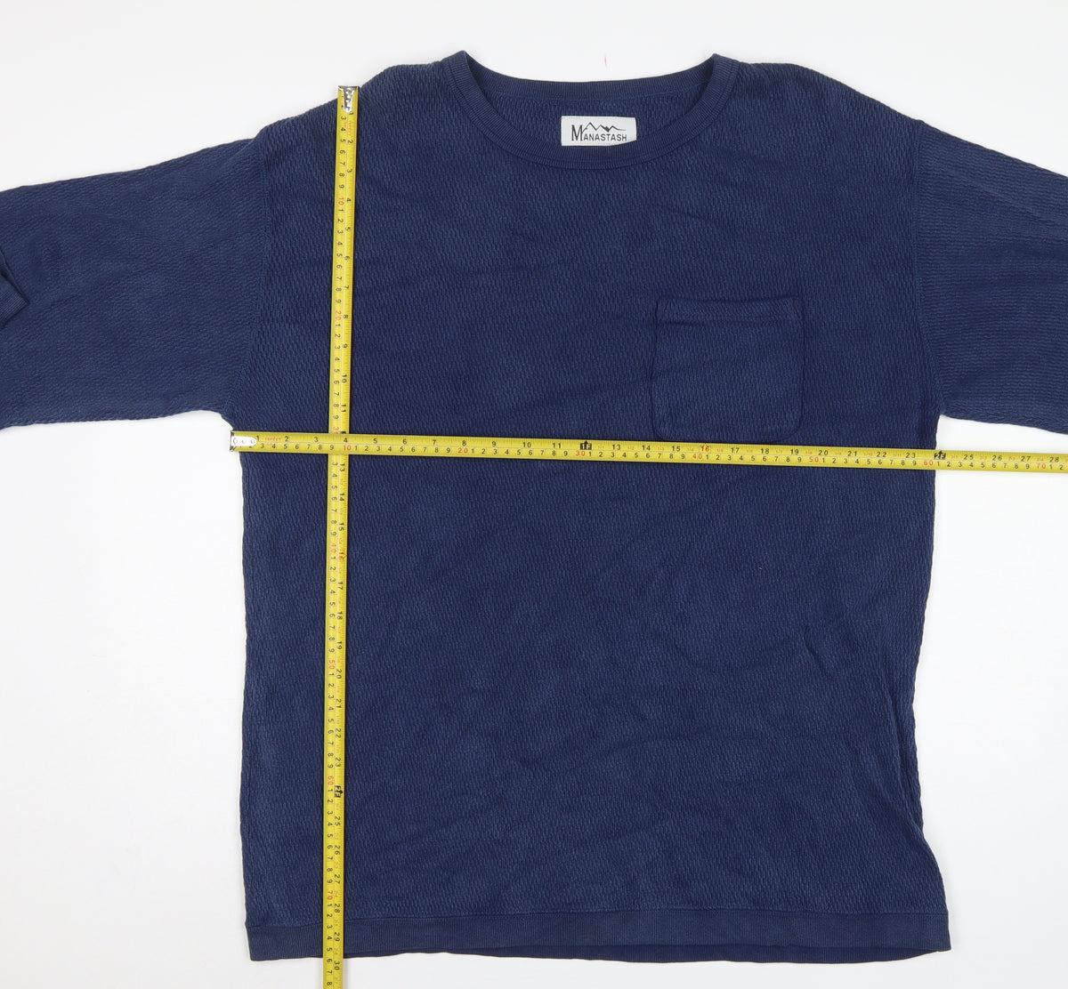 Manastash Men’s Blue XL Knit Pocket Crew Neck Pullover Sweatshirt