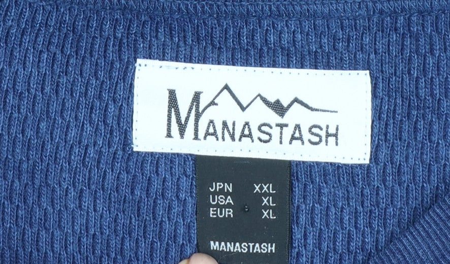 Manastash Men’s Blue XL Knit Pocket Crew Neck Pullover Sweatshirt
