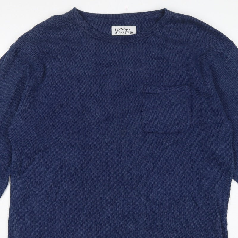 Manastash Men’s Blue XL Knit Pocket Crew Neck Pullover Sweatshirt