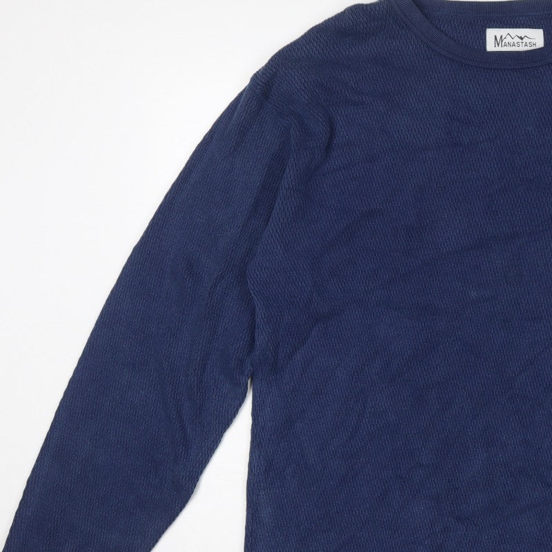 Manastash Men’s Blue XL Knit Pocket Crew Neck Pullover Sweatshirt