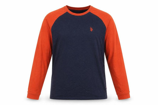 U.S. Polo Assn. Teens Navy Orange XS Long Sleeve Colourblock T-Shirt