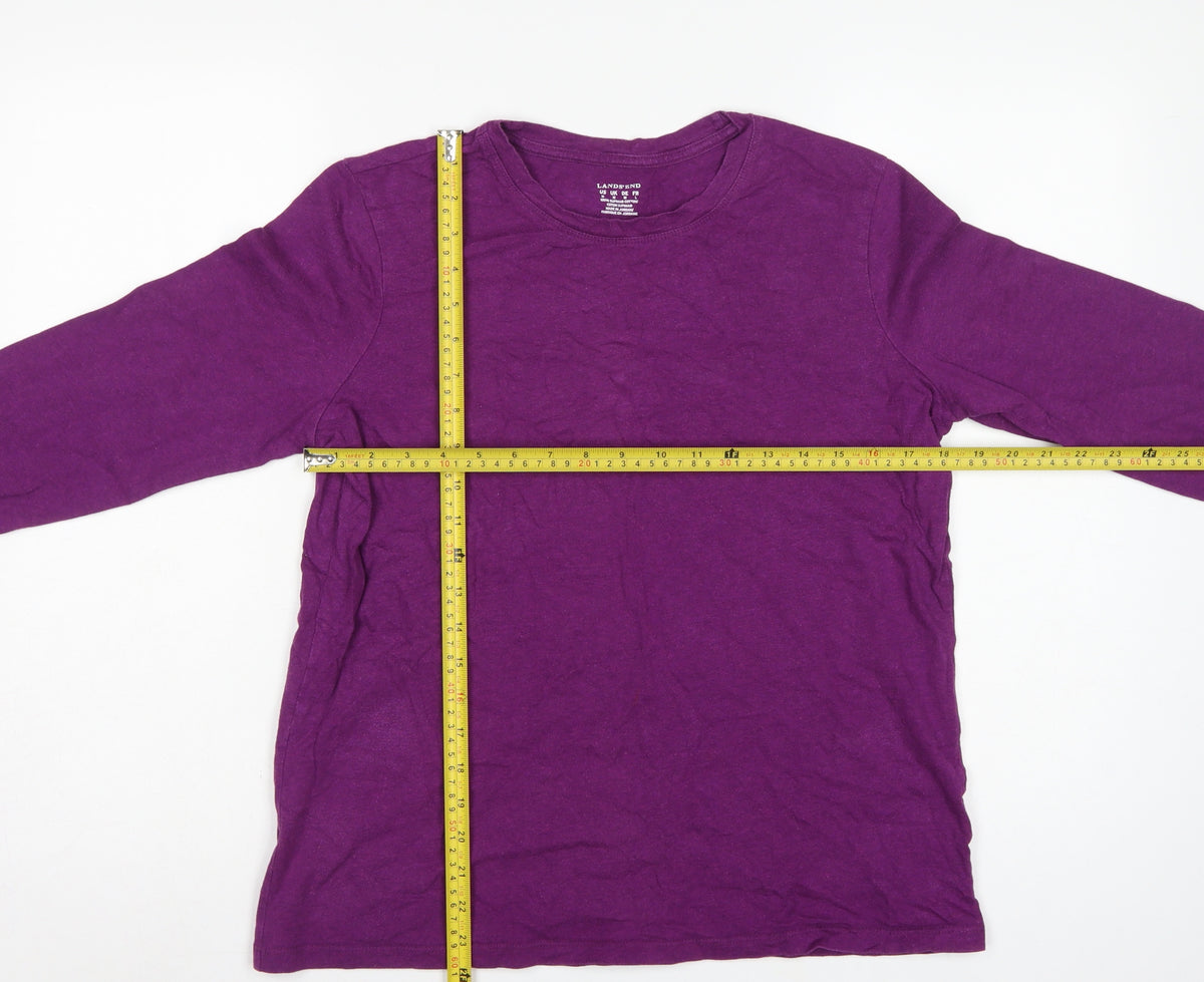 Lands' End Women Purple M Basic Supima Cotton Long Sleeve T-Shirt