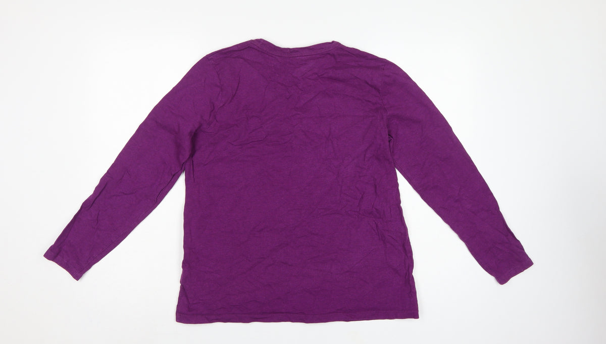 Lands' End Women Purple M Basic Supima Cotton Long Sleeve T-Shirt