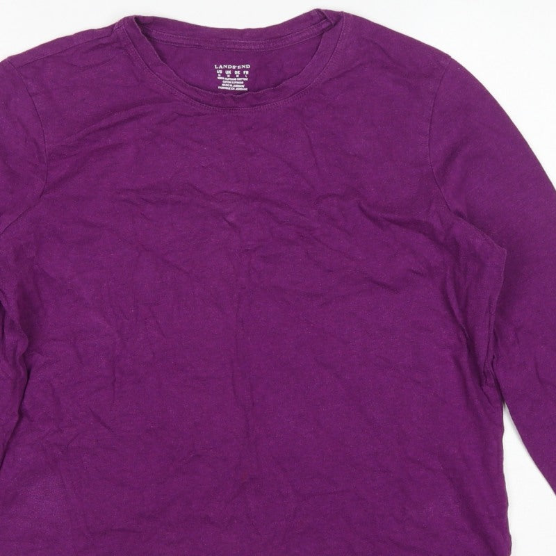 Lands' End Women Purple M Basic Supima Cotton Long Sleeve T-Shirt