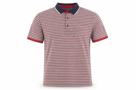 Atlantic Bay Men’s Grey Red Striped Polo Shirt L Short Sleeve Cotton