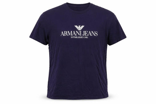 Armani Jeans Men Blue L Logo Graphic Pima Cotton Crew Neck T-Shirt