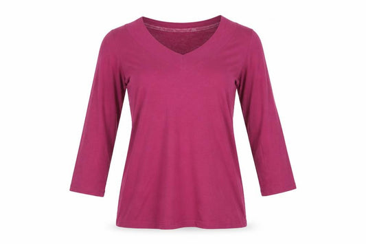 Laura Ashley Women Pink UK 14 Basic V-Neck 3/4 Sleeve Jersey Top
