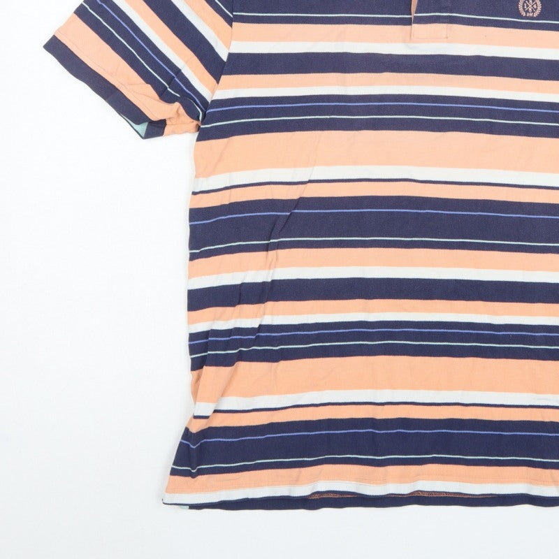 Marks & Spencer Blue Harbour Men's Orange Striped Polo Shirt L Regular
