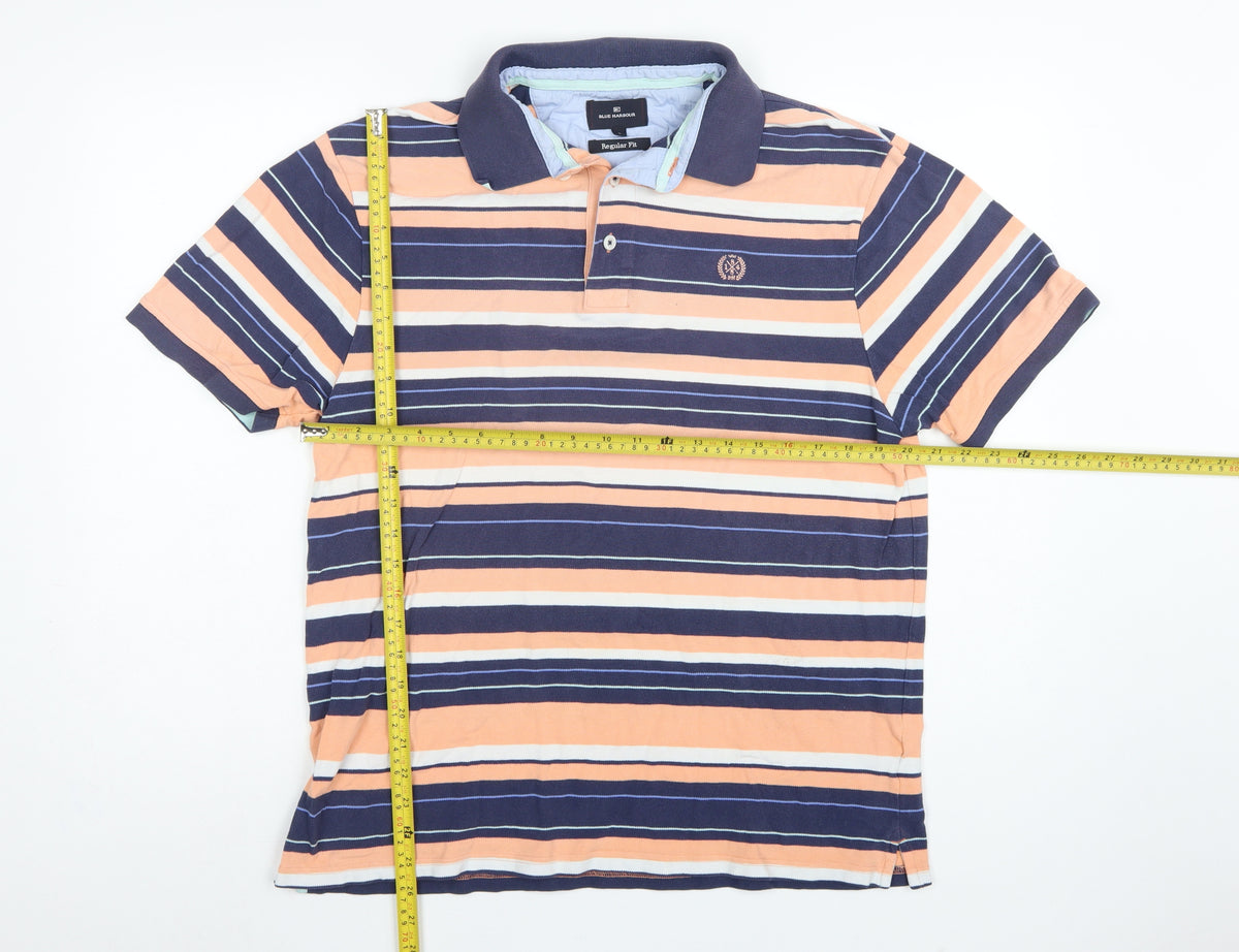 Marks & Spencer Blue Harbour Men's Orange Striped Polo Shirt L Regular