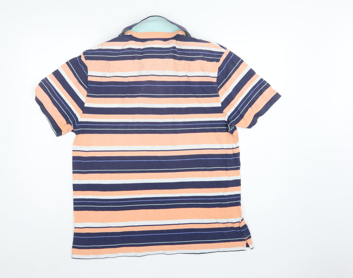 Marks & Spencer Blue Harbour Men's Orange Striped Polo Shirt L Regular