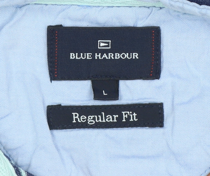 Marks & Spencer Blue Harbour Men's Orange Striped Polo Shirt L Regular