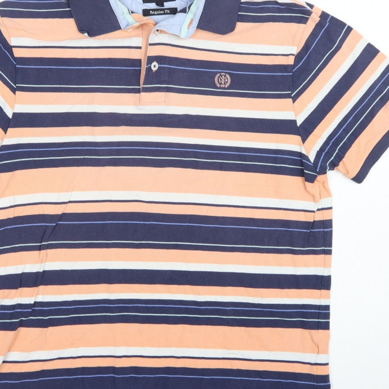 Marks & Spencer Blue Harbour Men's Orange Striped Polo Shirt L Regular