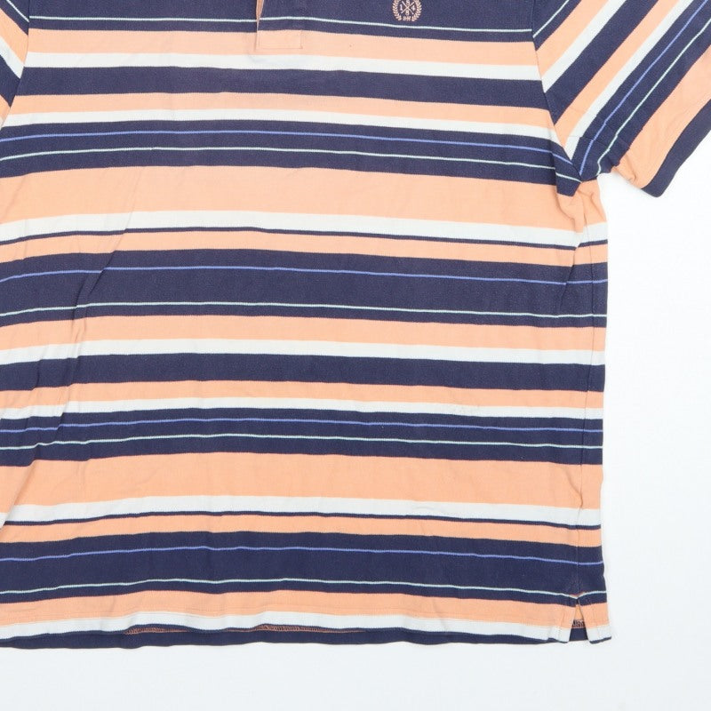 Marks & Spencer Blue Harbour Men's Orange Striped Polo Shirt L Regular