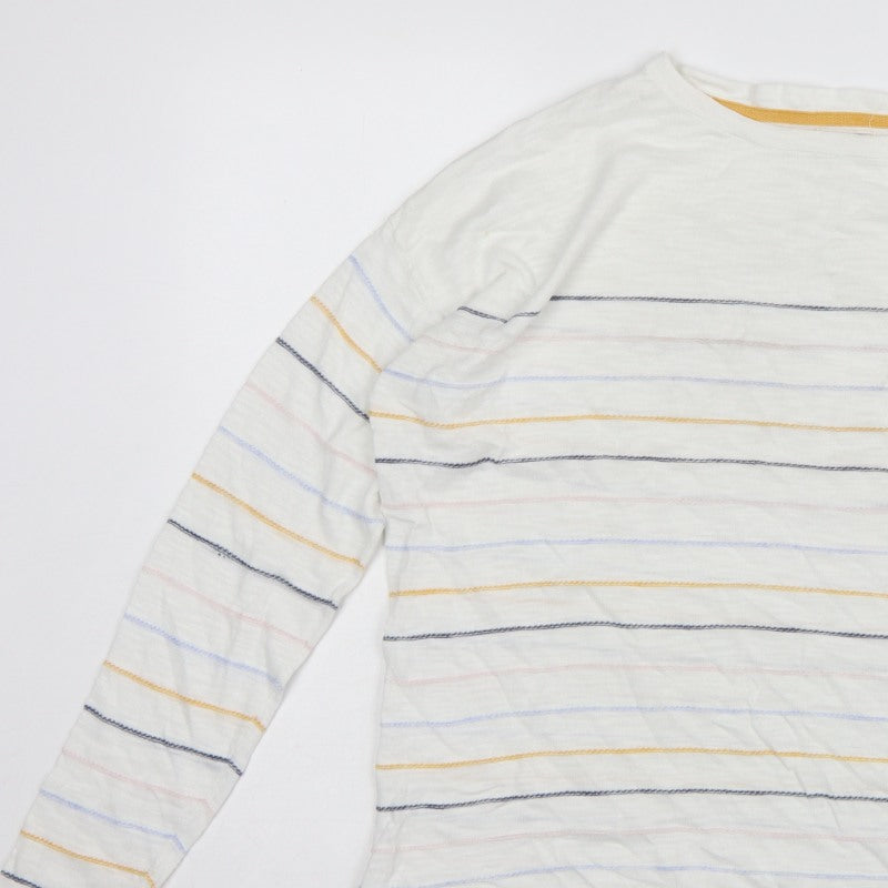 FatFace Women White Stripe Cotton Long Sleeve Basic T-Shirt UK 14
