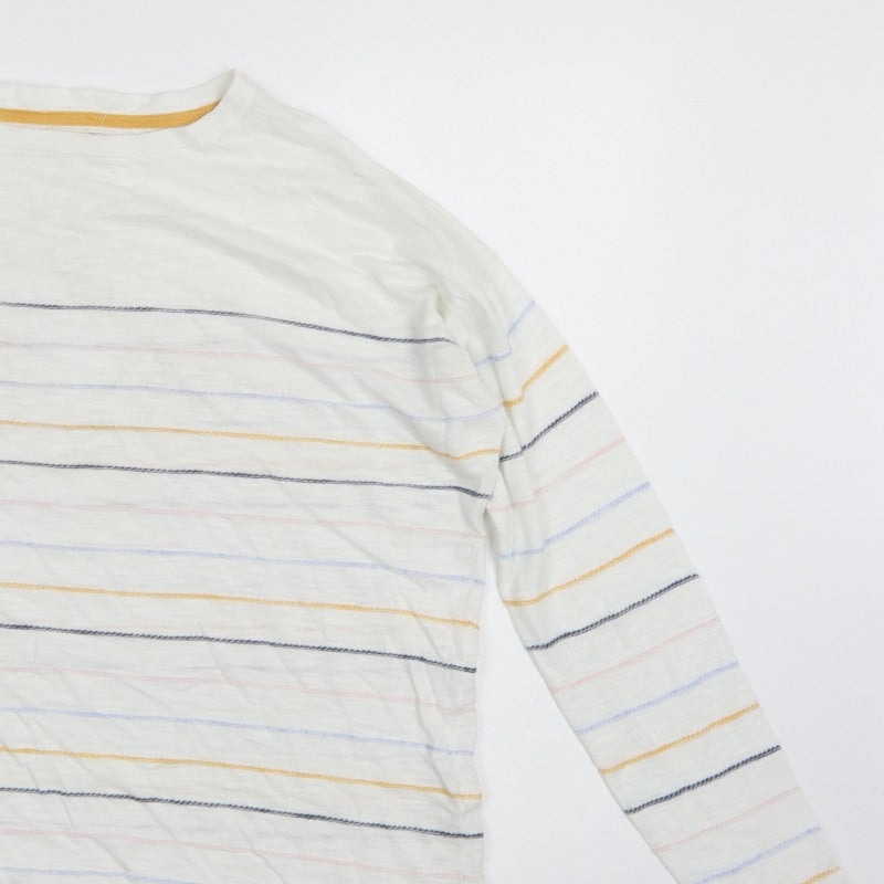 FatFace Women White Stripe Cotton Long Sleeve Basic T-Shirt UK 14
