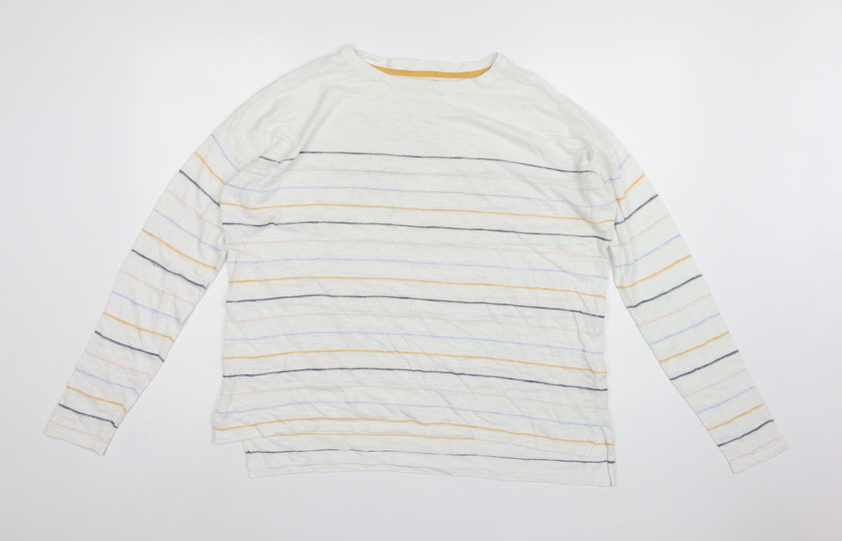 FatFace Women White Stripe Cotton Long Sleeve Basic T-Shirt UK 14