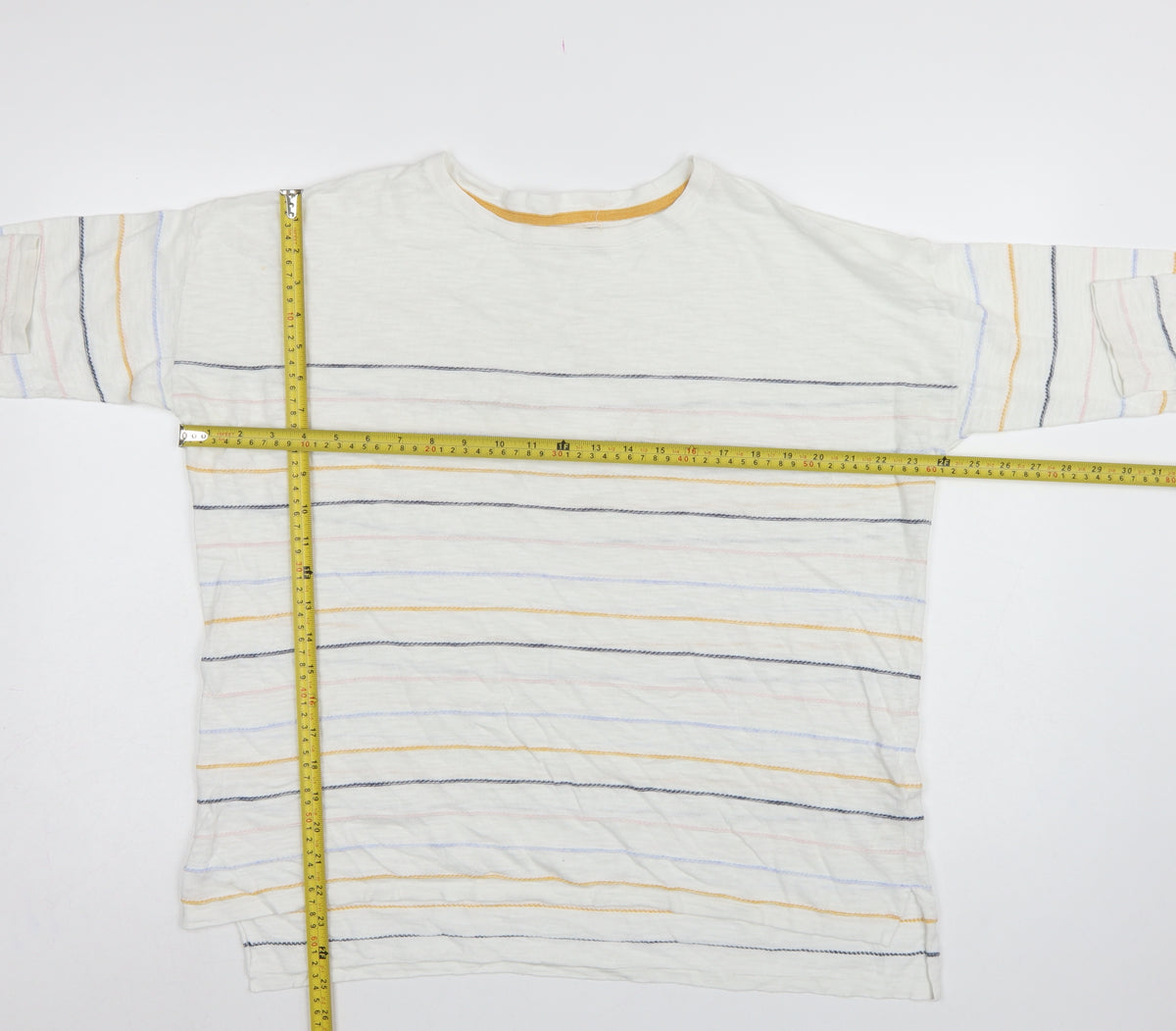 FatFace Women White Stripe Cotton Long Sleeve Basic T-Shirt UK 14