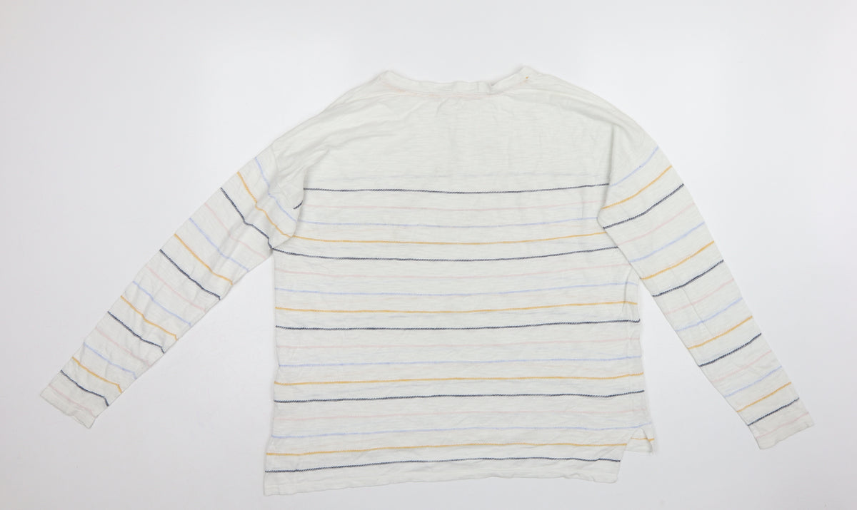 FatFace Women White Stripe Cotton Long Sleeve Basic T-Shirt UK 14