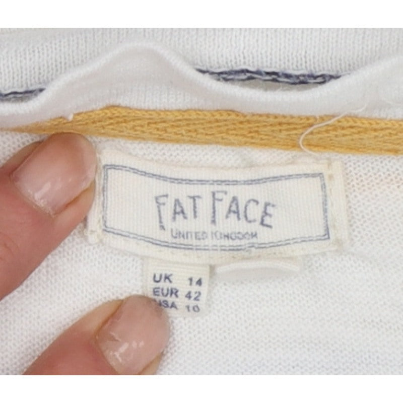 FatFace Women White Stripe Cotton Long Sleeve Basic T-Shirt UK 14