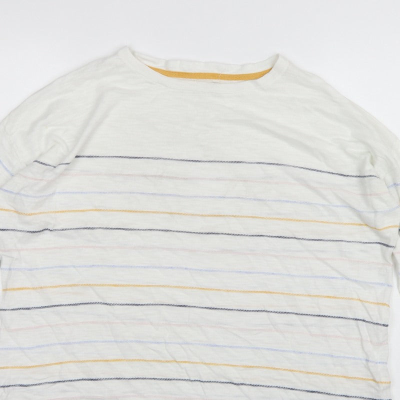 FatFace Women White Stripe Cotton Long Sleeve Basic T-Shirt UK 14