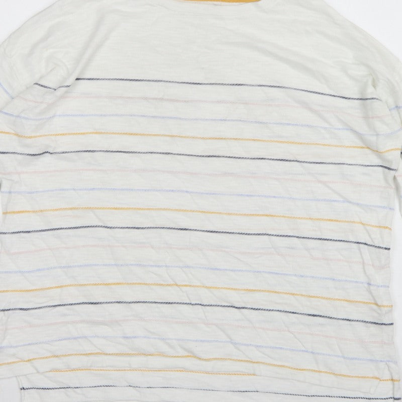 FatFace Women White Stripe Cotton Long Sleeve Basic T-Shirt UK 14