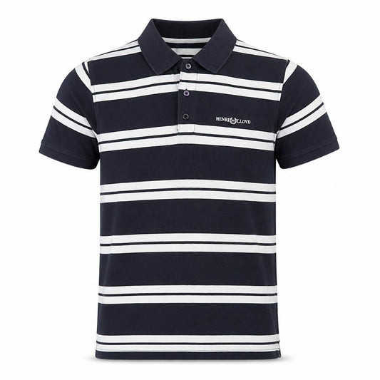 Henri Lloyd Men's Blue & White Striped L Short Sleeve Logo Polo Shirt