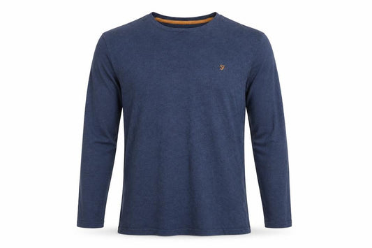 Farah Men’s Blue Size S Long Sleeve Crew Neck Cotton T-Shirt Logo