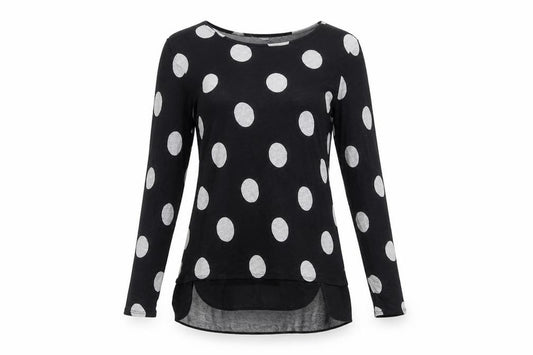 Roman Women Black Grey Polka Dot Tunic Blouse Size 14 Long Sleeve