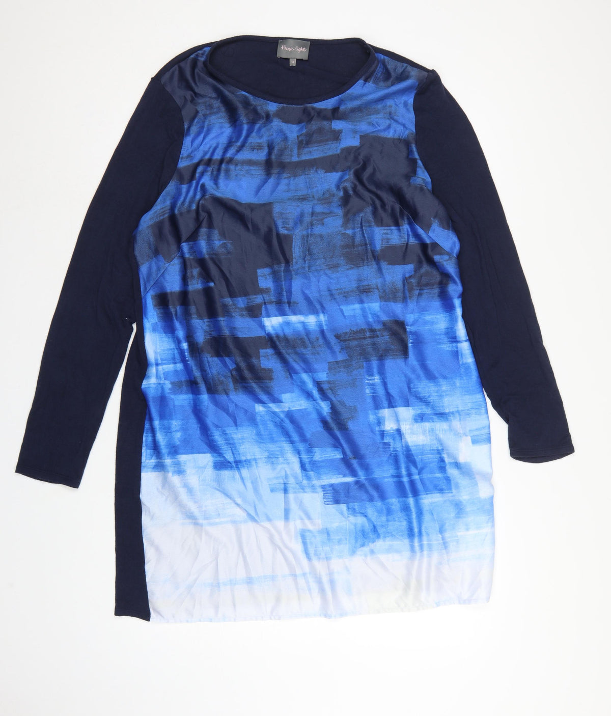 Phase Eight Women Blue Geometric Shift Dress Size 18 Long Sleeve
