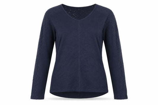 Weird Fish Women’s Blue Size 10 Crochet Sleeve Jersey Long Sleeve T-Shirt