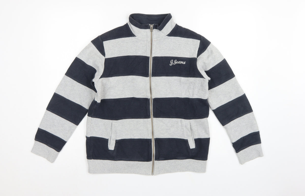 Jasper Conran Boys Blue Grey Striped Full Zip Jumper Age 14 Years