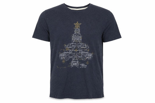 FatFace Land Rover Men’s Blue L Christmas Cars Graphic Crew Neck T-Shirt