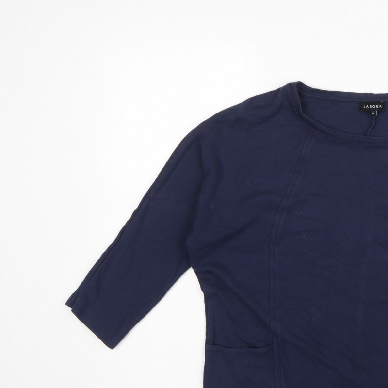 Jaeger Women’s Blue M Basic Jersey Tunic Top 3/4 Dolman Sleeve Pockets