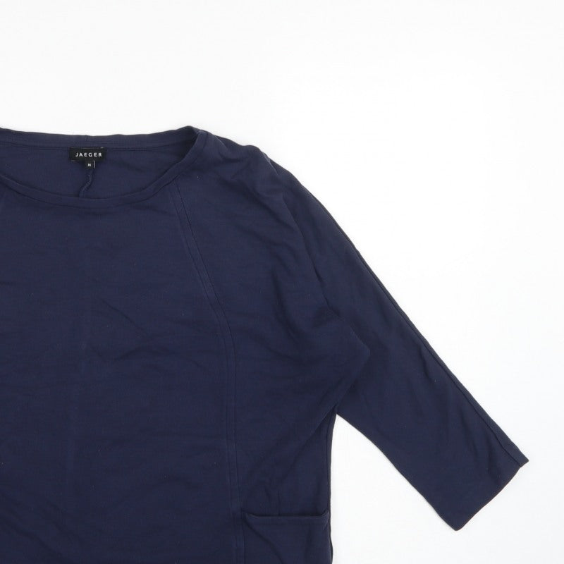Jaeger Women’s Blue M Basic Jersey Tunic Top 3/4 Dolman Sleeve Pockets
