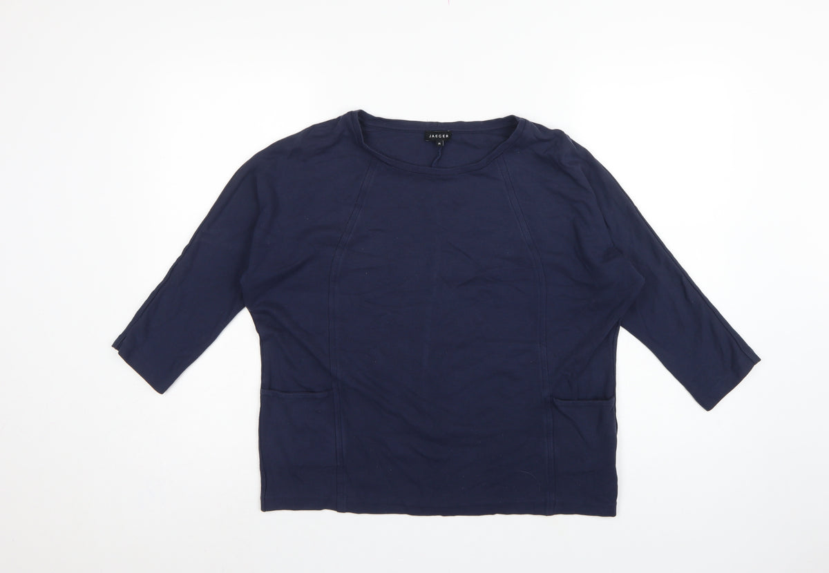 Jaeger Women’s Blue M Basic Jersey Tunic Top 3/4 Dolman Sleeve Pockets