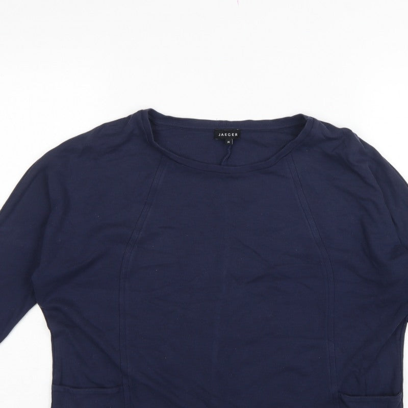 Jaeger Women’s Blue M Basic Jersey Tunic Top 3/4 Dolman Sleeve Pockets